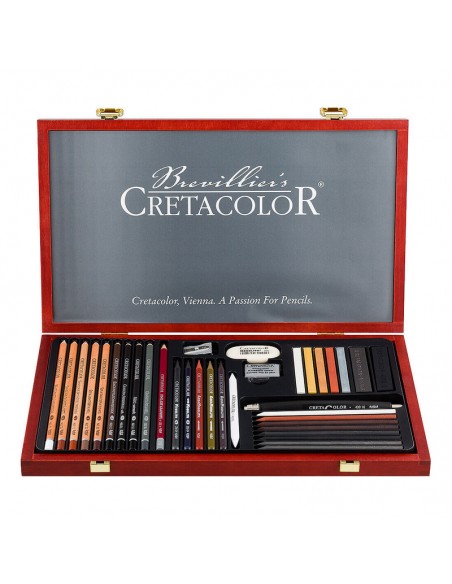 SET CRETACOLOR ULTIMO DRAWING SET X 35 PZAS, CAJA DE MADERA, IDEAL PARA REGALO