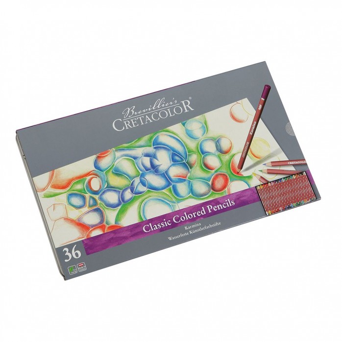 SET LÁPICES DE COLOR CLÁSICOS KARMINA CRETACOLOR, 36 COLORES, CAJA METÁLICA