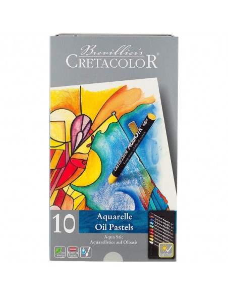 SET AQUA STIC CRETACOLOR, PASTEL GRASO ACUARELABLE X10 PIEZAS