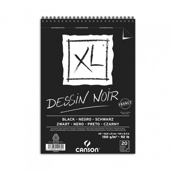 SKETCHBOOK DE PAPEL NEGRO CANSON DESSIN NOIR XL, A5 14.8 X 21 CM, PAPEL DE 150 G/M2 2