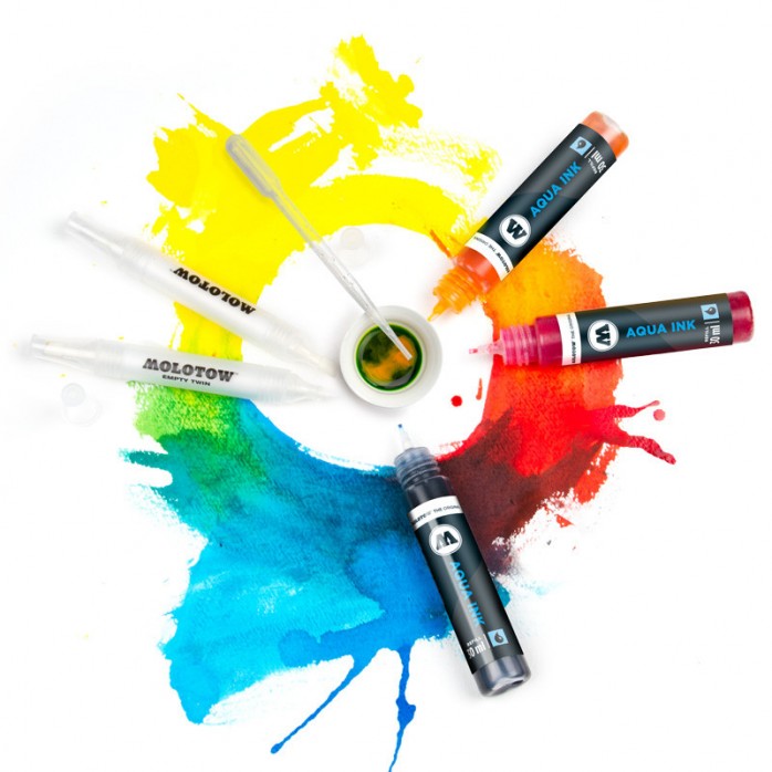 REFILL 30 ML AQUA INK MOLOTOW, PARA MARCADORES AQUA COLOR BRUSH, DISPONIBLE EN 23 TONOS DE COLOR 2