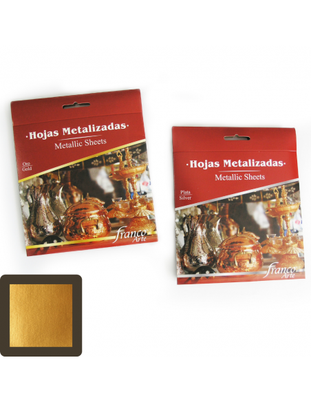 HOJAS METALIZADAS FRANCO ARTE ORO, 25 HOJAS, 14 X 14 CM, PARA DECORAR Y DORAR