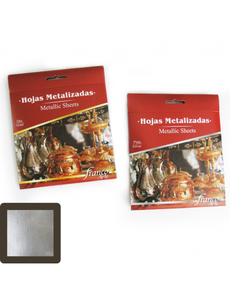 HOJAS METALIZADAS FRANCO ARTE PLATA, 25 HOJAS, 14 X 14 CM, PARA DECORAR Y DAR DETALLES PLATA