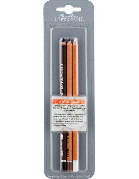 SET ARTISTS' PENCILS CRETACOLOR, INCLUYE CRETA BLANCA, SANGUINA, SEPIA, REF. 462-87