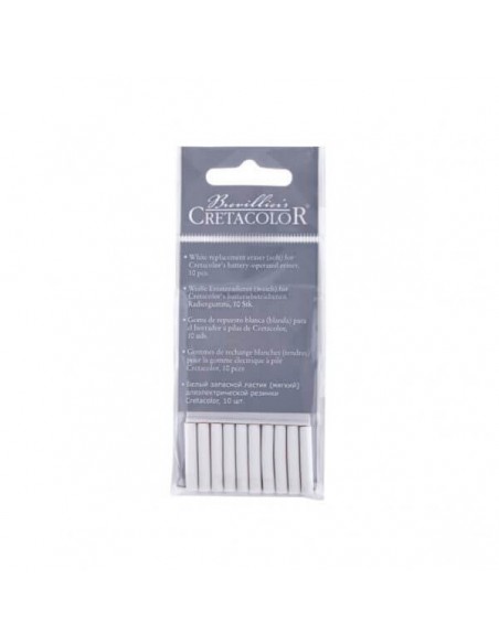 REFILL PACK BORRADOR ELÉCTRICO CRETACOLOR, 10 GOMAS DE REPUESTO BLANCO