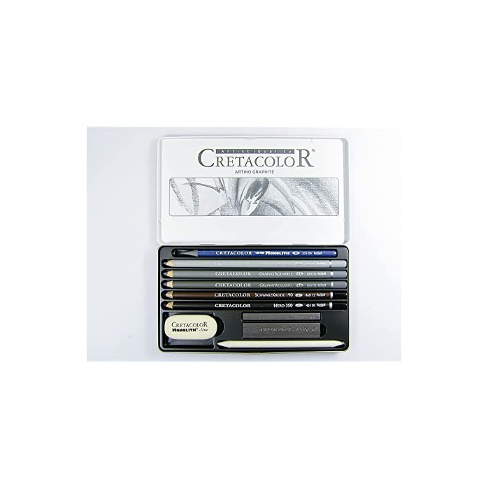 SET DE DIBUJO GRAFITO ARTINO CRETACOLOR, GRAFITO Y GRAFITO ACUARELABLE, INCLUYE DIFUMINO Y BORRADOR MONOLITH, REF.  400-21 2