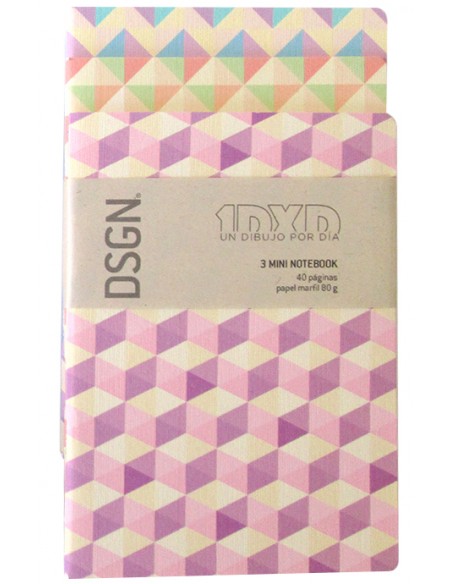 1DXD '1 DIBUJO POR DÍA' DSGN, 3 MINI-SKETCHBOOKS A6, 80 G/M2 SIN TEXTURA, PAPEL TONO MARFIL