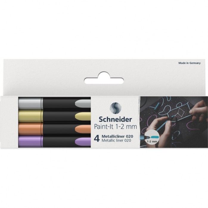 SET MARCADORES METÁLICOS SCHNEIDER METALIC-LINER, 4 COLORES, 1-2 MM 2