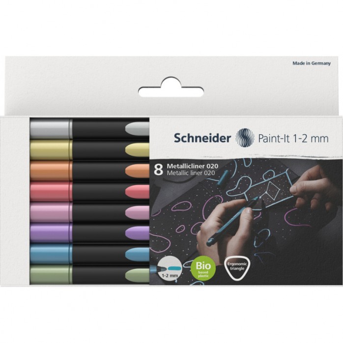 SET MARCADORES METÁLICOS SCHNEIDER METALLIC-LINER, 8 COLORES, 1-2 MM 2