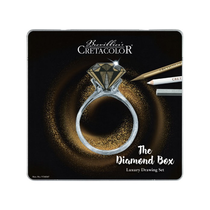 SET 'THE DIAMOND BOX' CRETACOLOR, LAPICES, TIZAS BRILLANTES EN ORO Y PLATA, GRASO NEGRO Y BLANCO, REF. 400-47