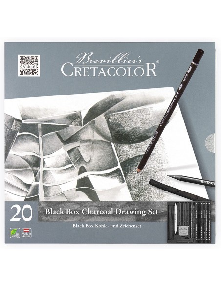 SET BLACK BOX CRETACOLOR GRAFITO Y CARBONCILLO, INLUYE BORRADOR Y DIFUMINO, 20 PZS, ESTUCHE METÁLICO, REF. 400-30