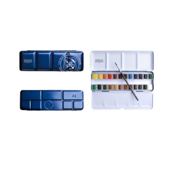 SET DE ACUARELA FINE LEFRANC BOURGEOIS, 24 COLORES + PINCEL, CAJA METÁLICA 2