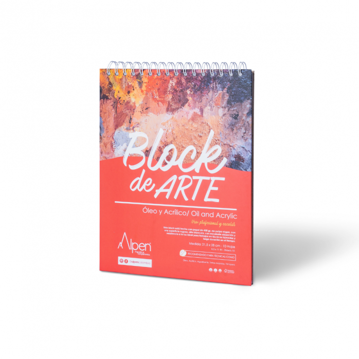 BLOCK DE ARTE ÓLEO Y ACRÍLICO ALPEN, 10 HOJAS PAPEL PARA PINTURA 450 G/M2, 21.5 X 28 CM