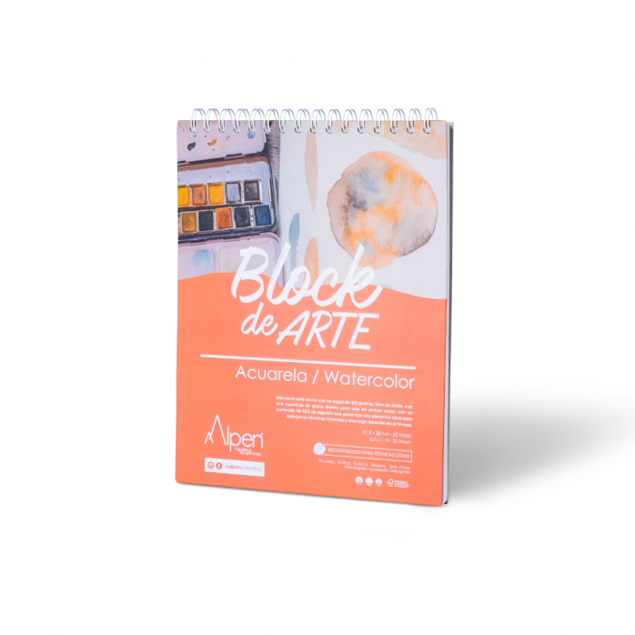 BLOCK DE ACUARELA ALPEN, 20 HOJAS, PAPEL DE 300 G/M2, 35% ALGODÓN, DISPONIBLE EN 2 TAMAÑOS
