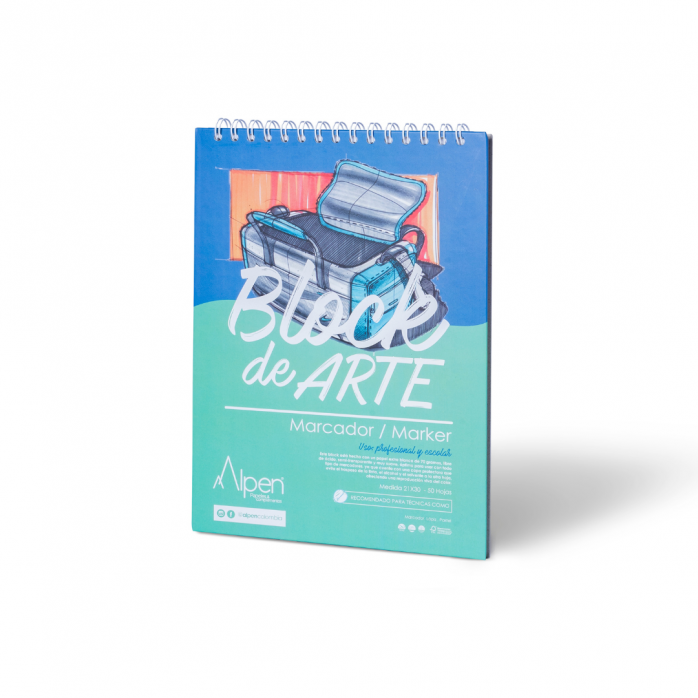 BLOCK DE ARTE MARCADOR ALPEN, 30 HOJAS PAPEL RECUBIERTO PARA MARCADOR 70 G/M2, 21.5 X 30 CM