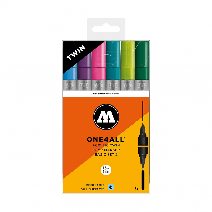 SET BASIC 2 MARCADORES MOLOTOW ONE4ALL TWIN 1.5-4MM CAJA X6