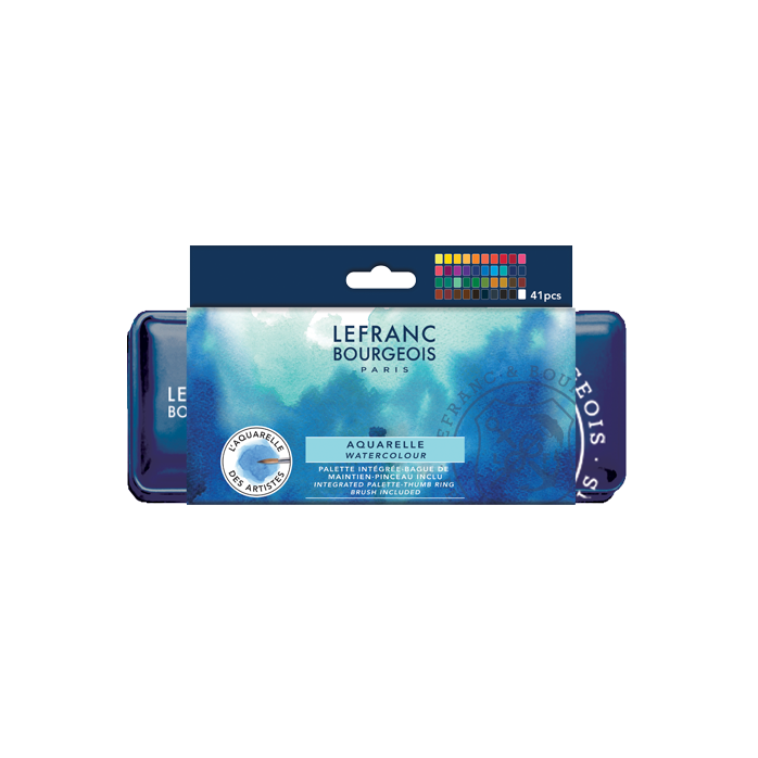 SET DE ACUARELA FINE LEFRANC BOURGEOIS, 40 COLORES + PINCEL, CAJA METÁLICA