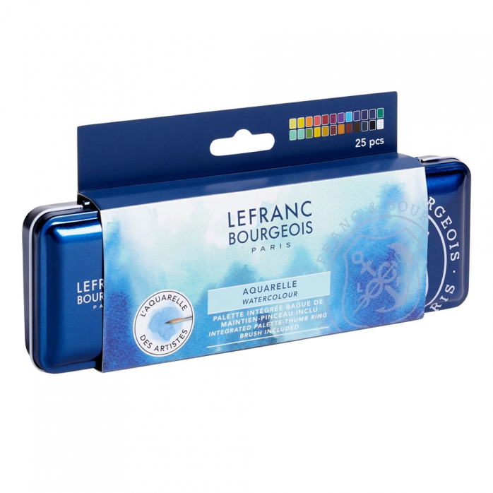 SET DE ACUARELA FINE LEFRANC BOURGEOIS, 24 COLORES + PINCEL, CAJA METÁLICA