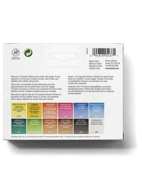 SET ACUARELA VIAJE PORTATIL COTMAN WINSOR AND NEWTON X 12