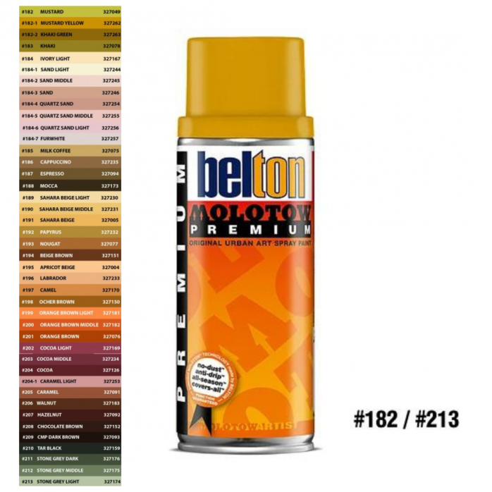 PINTURA EN AEROSOL MOLOTOW BELTON PREMIUM 400ML (GAMA 182 - 213), TONOS TIERRA 2