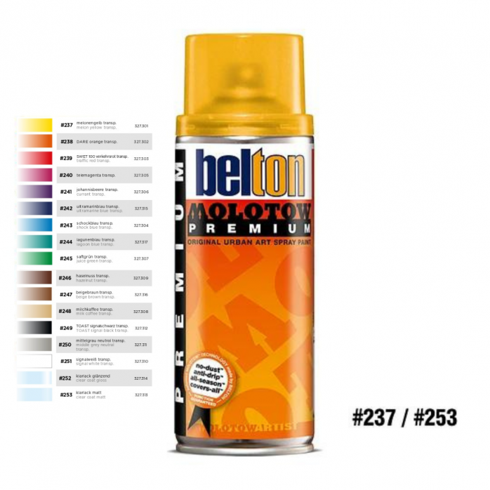 PINTURA EN AEROSOL TRANSPARENTE MOLOTOW BELTON PREMIUM 400ML (GAMA 237 - 253), ESPECTRO 2