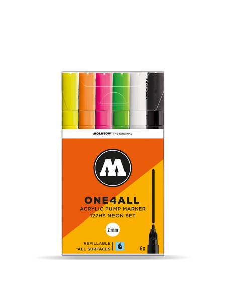 SET NEÓN MARCADORES MOLOTOW ONE4ALL 127HS 2MM CAJA X6