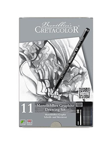 SET DE DIBUJO GRAFITO MONOLITH CRETACOLOR, 11PIEZAS, LÁPICES SIN CUERPO DE MADERA Y ACCESORIOS
