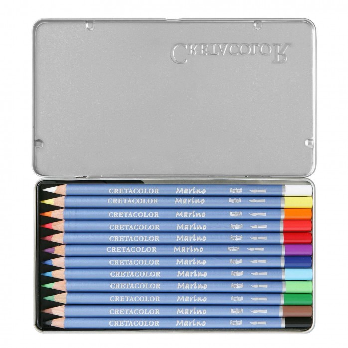 SET LÁPICES ACUARELABLES MARINO CRETACOLOR, 12 PIEZAS, CAJA METÁLICA 2