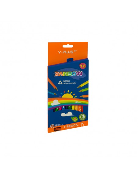 LAPICES DE COLORES ESCOLARES JUMBO Y-PLUS RAINBOW, 12 COLORES + SACAPUNTAS